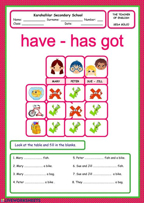 Have got has got worksheets for kids